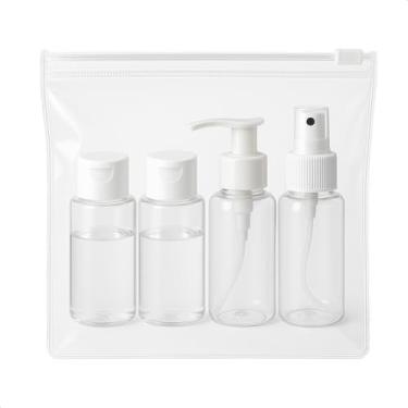 Imagem de Kit Viagem Necessaire Branco 4 Frasco 100ml ZipLock Aeoporto Flip Top Spray Pump