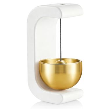 Imagem de Zonon 1 campainha magnética de madeira para decoração de campainha de vento para abertura de porta em forma de C para geladeira, sala, jardim, restaurante, presente de inauguração de casa (branco)