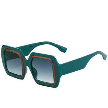 Imagem de JRLLFD Óculos de sol femininos de luxo, armação grande, moda masculina, para dirigir ao ar livre, UV400 (verde, gradiente)