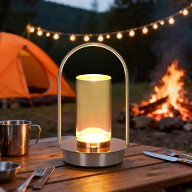 Imagem de FIALAME Lâmpada de mesa portátil de cristal para uso externo e interno, lâmpada de mesa de LED pequena sem fio de 4000 mAh, recarregável, lâmpada de chuveiro à prova d'água regulável em 3 cores para