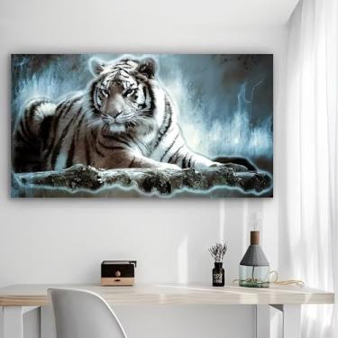 Imagem de Arte de parede em tela rústica de tigre branco gelado - Pôster sem moldura de 30 x 61 cm - Decoração de casa e escritório para sala de estar, quarto, cozinha e café