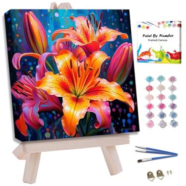 Imagem de JUJUHOOD Kit de pintura de flor de lírio por números para adultos iniciantes e crianças de 8 a 12 anos, pintura de flores por número sem cavalete, tinta acílica por números para decoração de parede de
