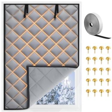 Imagem de Isolamento de janela de 163 x 119 cm para o inverno, capa térmica para janela com pano Oxford engrossado enchimento de algodão, kit de isolamento dobrável com gancho e laço para o sótão do quarto para