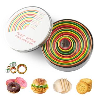 Imagem de Conjunto de cortador de biscoito redondo, 12 peças, molde de cortador de biscoitos, molde de rosquinha, círculo, ondulado, conjunto de cortadores de biscoitos, ferramenta de cozimento