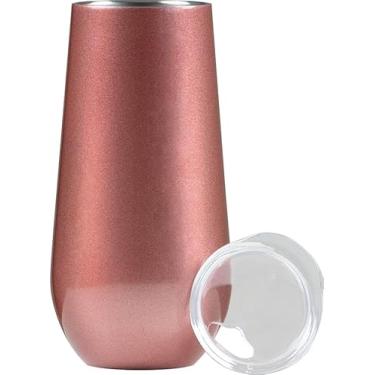 Imagem de Taça Térmica Para Espumante Champagne Com Tampa Copo Formato Flauta Drink Premium 180ml Mantém Temperatura 6 Horas (Rosa)