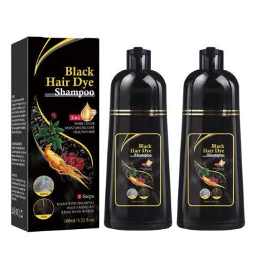Imagem de Shampoo de tintura de cabelo preto 100mL, fórmula 3 em 1 para cobertur