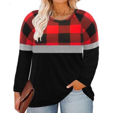 Imagem de Blusa RITERA Plus Size Xadrez Color Block de manga comprida 4GG vermel