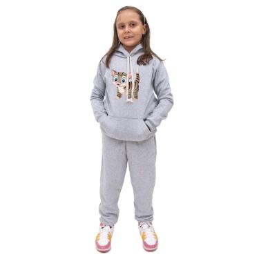Imagem de Conjunto Moletom Infantil Meninas Blusa Canguru Capuz e Calça Comprida Quentinho Inverno Escola