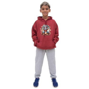 Imagem de Conjunto Moletom Canguru Infantil Menino Estampa Dinossauro Com Calça Lisa Basica Dia a Dia