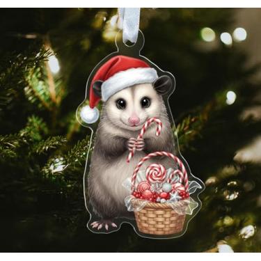 Imagem de Gambá com enfeite de bengala doce - decoração acrílica em forma de enfeite de animal fofo - presente para amantes de gambás - decoração de pendurar na árvore de Natal