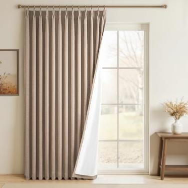 Imagem de Cortinas blackout 100% para quarto de 213 cm de comprimento, linho texturizado plissado plissado cortinas avançadas 1 conjunto de painéis, cortinas de fazenda com isolamento térmico para sistema de