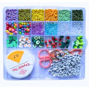 Imagem de KIT de Miçangas Infantil Completo para Fazer Pulseira Colar Bijuteria Pingentes Coloridos (Quadrado)
