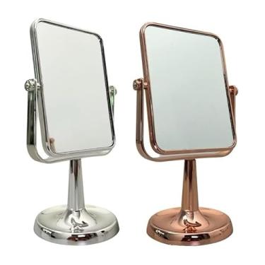 Imagem de Espelho de Mesa Dupla Face 2X Aumento com Estrutura Cromada – Compacto e Elegante para Maquiagem e Cuidados Pessoais (Prata 13cm,Quadrado em pé)