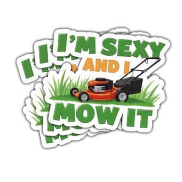 Imagem de Adesivo com 3 peças I'm Sexy and I Mow It, acessórios para cortar grama, adesivos sensuais, máquinas de cortador de grama, humor escuro, adesivo de para-choque - adesivo de vinil 7,6 cm para garrafa