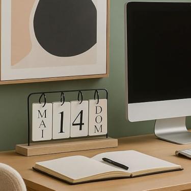 Imagem de Calendário Decorativo de Mesa em Madeira – Organizador com Plaquinhas para Dias, Meses e Semanas (Preto)