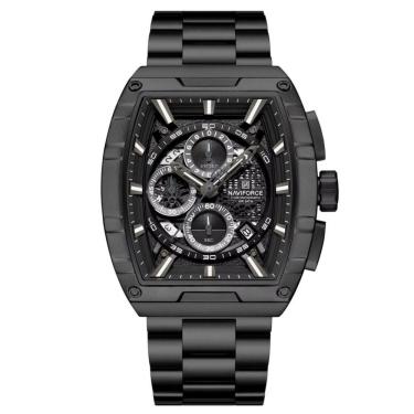 Imagem de Relógio De Quartzo Masculino Moda Tonneau Aço Inoxidável À Prova Da Água Preto