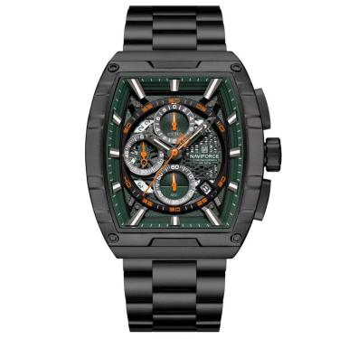 Imagem de Relógio De Quartzo Masculino Moda Tonneau Aço Inoxidável À Prova Da Água Preto Verde