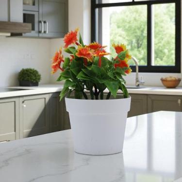 Imagem de Generic 1 peça de plantas artificiais com haste quadrada crisântemo plástico laranja 10 x 10 x 20 cm