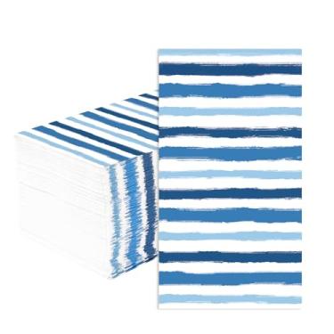 Imagem de 100 guardanapos de papel listrados 3 camadas azuis listradas toalhas de mão absorventes absorventes boho listras guardanapos de banheiro para convidados para meninas meninos férias casamento