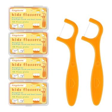 Imagem de Fio dental infantil, 200 unidades, inclui 4 estojos de viagem portáteis, palheta de fio dental reutilizável, sem fio desfiado e sem sabor
