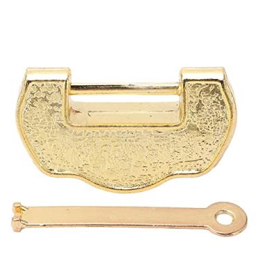 Imagem de Chave de bloqueio vintage liga de zinco mini cadeado antigo com chave para caixa de jóias gaveta decoração de casa latão estilo retro feito à mão design gravado