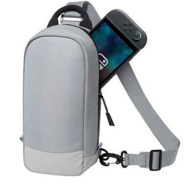 Imagem de JETech Bolsa Transversal Sling para Nintendo Switch 2 (2025) 7,9 Polegadas, Capa para Porta Cartões de Jogo com 8 Compartimentos, Saco de Armazenamento com Zíper Seguro À Prova D'água (Cinza)