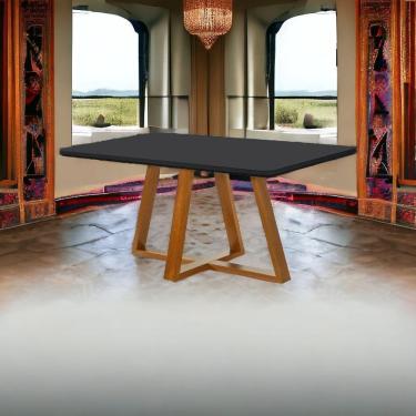 Imagem de Mesa De Jantar Bela 160x90cm Pés Madeira Tampo Vidro/mdf cast/preto