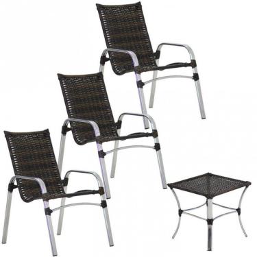 Imagem de 3 Cadeiras E Mesa Alumínio Piscina área Jardim Trama Móveis Pedra Ferro