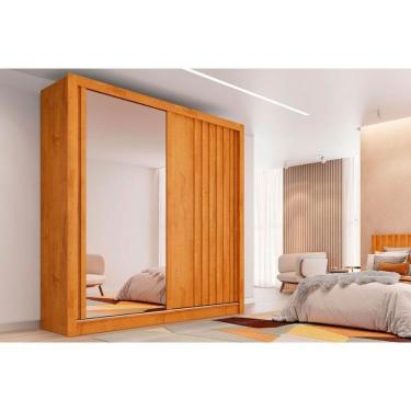 Imagem de Guarda Roupa Solteiro 2 Portas De Correr (1 Ripada E 1 C- Espelho) E 4 Gavetas Lugano Peroba - Europa