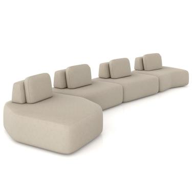 Imagem de Sofá Ilha Modular Para Sala Living Orgânico 620cm Angra K01 Veludo Bege - Lyam Decor