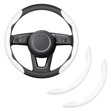 Imagem de HHZL Capa de volante de 2 peças, protetor de volante segmentado de fibra de carbono, capa protetora de couro durável universal e antiderrapante, acessórios de interior de carro para mulheres e homens