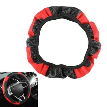 Imagem de Dogary Capa de volante de carro, protetor de volante antiderrapante de couro de fibra de carbono de 38 cm, resistente a arranhões sem design de anel interno, acessório de proteção universal (vermelho)