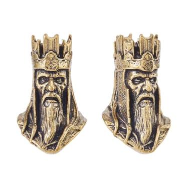 Imagem de DICOSMETIC 2 peças de contas de paracord de latão a granel King Knife Lanyard Bead King Head EDC Charm Beads Antique Golden Big Hole Bead for Knife Lanyard Keychain Bracelet, Buraco: 6 mm