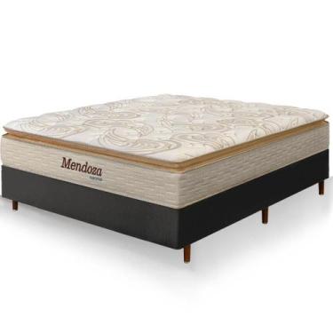 Imagem de Cama Box Casal Preta Colchão Mendoza Molas Ensacadas Pillow Top 138x18