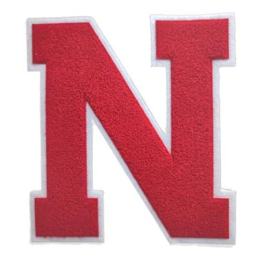 Imagem de 1 peça de patch vermelho de 16,5 cm de ferro em chenille com borda branca – Remendos do alfabeto para roupas, jaquetas, mochilas, chapéus para decoração personalizada, nome personalizado e artesanato