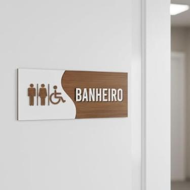 Imagem de Placa De Sinalização Para Banheiro Madeira Unissex e PCD