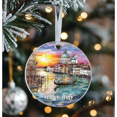 Imagem de Enfeite acrílico de vitral de Veneza Itália - Lembrança de vista do pôr do sol de gôndola do Grande Canal, presente de lembrança de viagem frente e verso para amigos - família, amantes da Itália