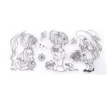 Imagem de Selos transparentes de borracha de silicone, desenhos animados, meninas, scrapbook, álbum de fotos, selos decorativos para artesanato diy, fabricação de cartão de diário, 16,7 x 9