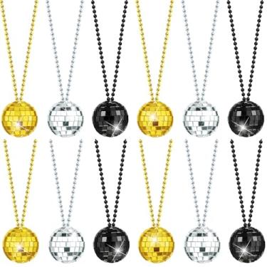 Imagem de Hicarer Colares de fantasia de bola de discoteca espelhada, 12 peças, colares de festa discoteca dos anos 70 para decoração de casa, adereços de palco de 3,8 cm, acessórios para jogos, Halloween