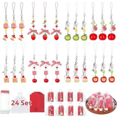 Imagem de VZZNN Pacote com 24 pingentes para celular, morango, maçã, bolo, tomate, encantos para telefone, estética, Y2K, pingentes para bolsa, chaveiros, AirPods, câmera, pingentes, decoração, presentes de