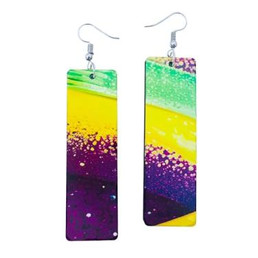 Imagem de Brincos de Mardi Gras para Mulheres - Moda Festiva para Celebrações de Carnaval - Joias de Mardi Gras - Brincos verdes, dourados e roxos para desfile de Carnaval - Joias de Carnaval - Joias de Nova Orleans, Madeira, Sem pedra preciosa