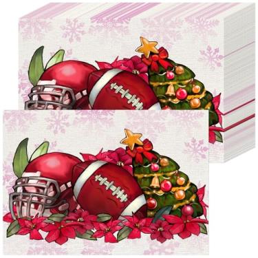 Imagem de 50 peças de jogo americano descartáveis de inverno, decoração de mesa de férias com capacete de futebol e floco de neve, design de poinsétia para festa de Natal