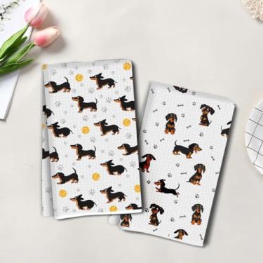 Imagem de 2 peças de toalhas de cozinha artísticas de cachorro de desenho animado, toalha de mão de chá super absorvente, panos de prato de microfibra para secar pratos, toalhas de prato waffle para cozinha