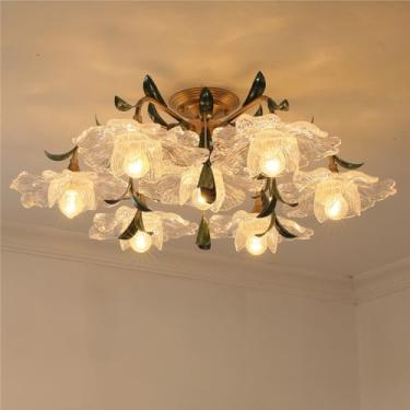 Imagem de Luminária de teto estilo pastoral americano, criatividade francesa, para sala de estar, restaurante, quarto, escritório, casa de campo, café, loja de roupas, decoração em LED, formato de flo