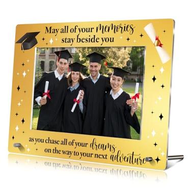 Imagem de Porta-retrato de formatura, Your Memories Stay Beside You, moldura acrílica para fotos com suportes de ferro para festa de graduação, presentes de parabéns para estudantes, presentes de aniversário e