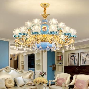 Imagem de Lustre de cristal de luxo europeu com LED, estilo americano, para sala de estar, restaurante, quarto, casa de campo, hotel, loja de roupas, salão de beleza, café (A 18 lâmpadas)