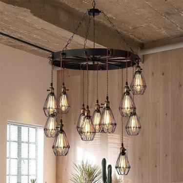 Imagem de Luminária pendente vintage industrial com LED, estilo americano, ideal para sala de estar, restaurante, quarto, casa de campo, loft, loja de roupas, café, bar, casa de família (F 12 lâmpadas