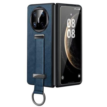 Imagem de FWYANZH Capa para Huawei Mate X7, suporte de alça de pulso capa de couro retrô anti-impressão digital retrátil capa de proteção de pulseira, azul, Mate X7