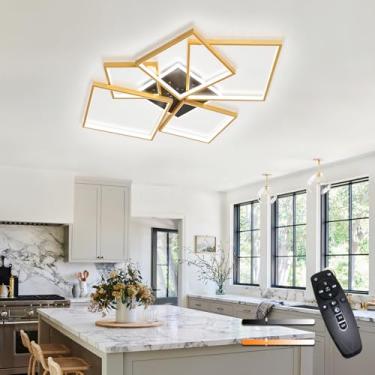 Imagem de Luminária de teto geométrica quadrada criativa para sala de estar, com intensidade regulável e controle remoto, temperatura de cor de 3000 a 6500K. Ideal para quarto, restaurante, escritório