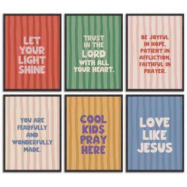 Imagem de 6 peças de arte de parede em tela com versículo bíblico infantil, citação inspiradora, pôsteres, pinturas, educação cristã, decoração de parede, fotos para quarto de crianças, sala de aula, decoração